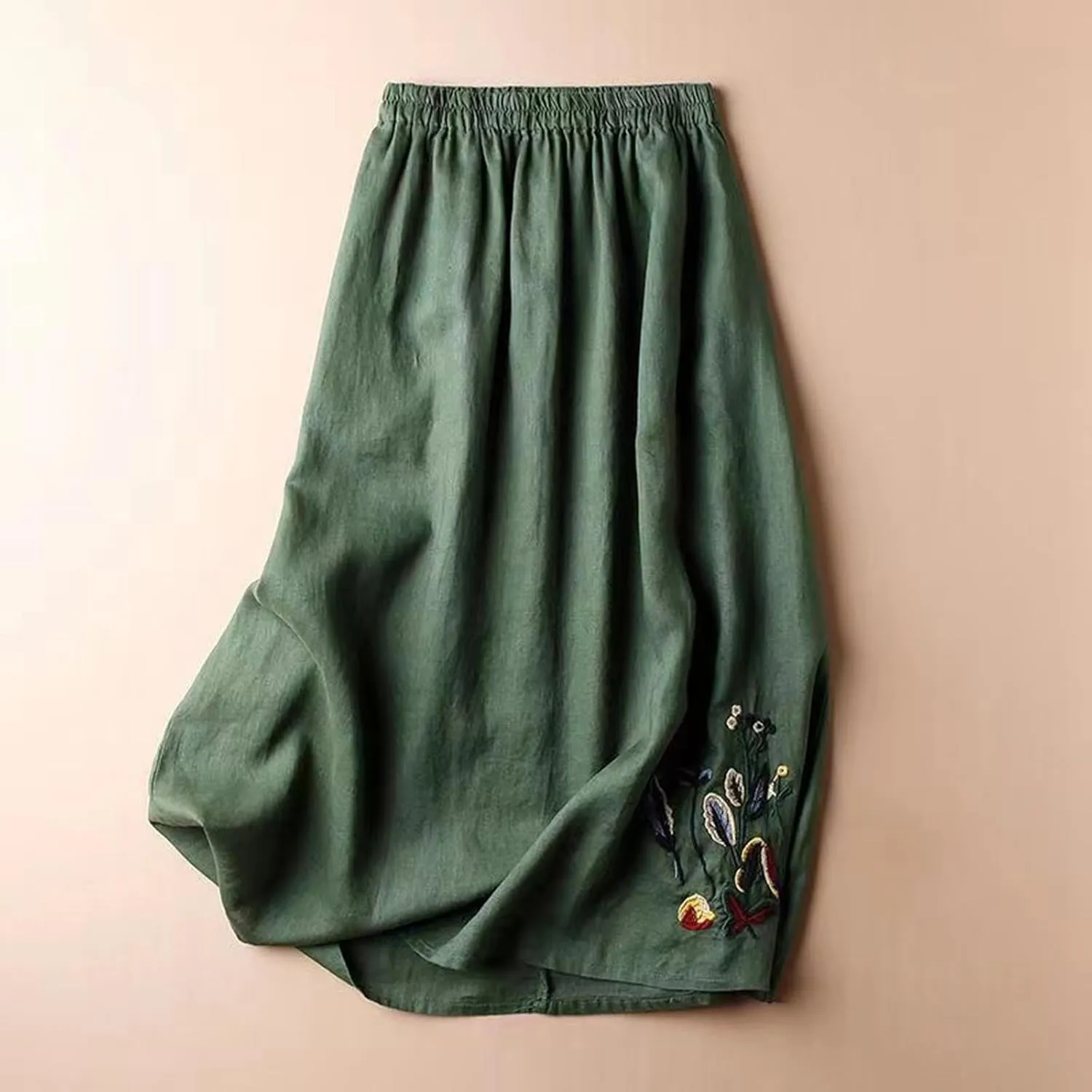 Long Pleated Skirts for Women Soft Cotton Maxi A-Line 2025 Boha High Elastic Waist Comfy Summer Long Pleated Skirts