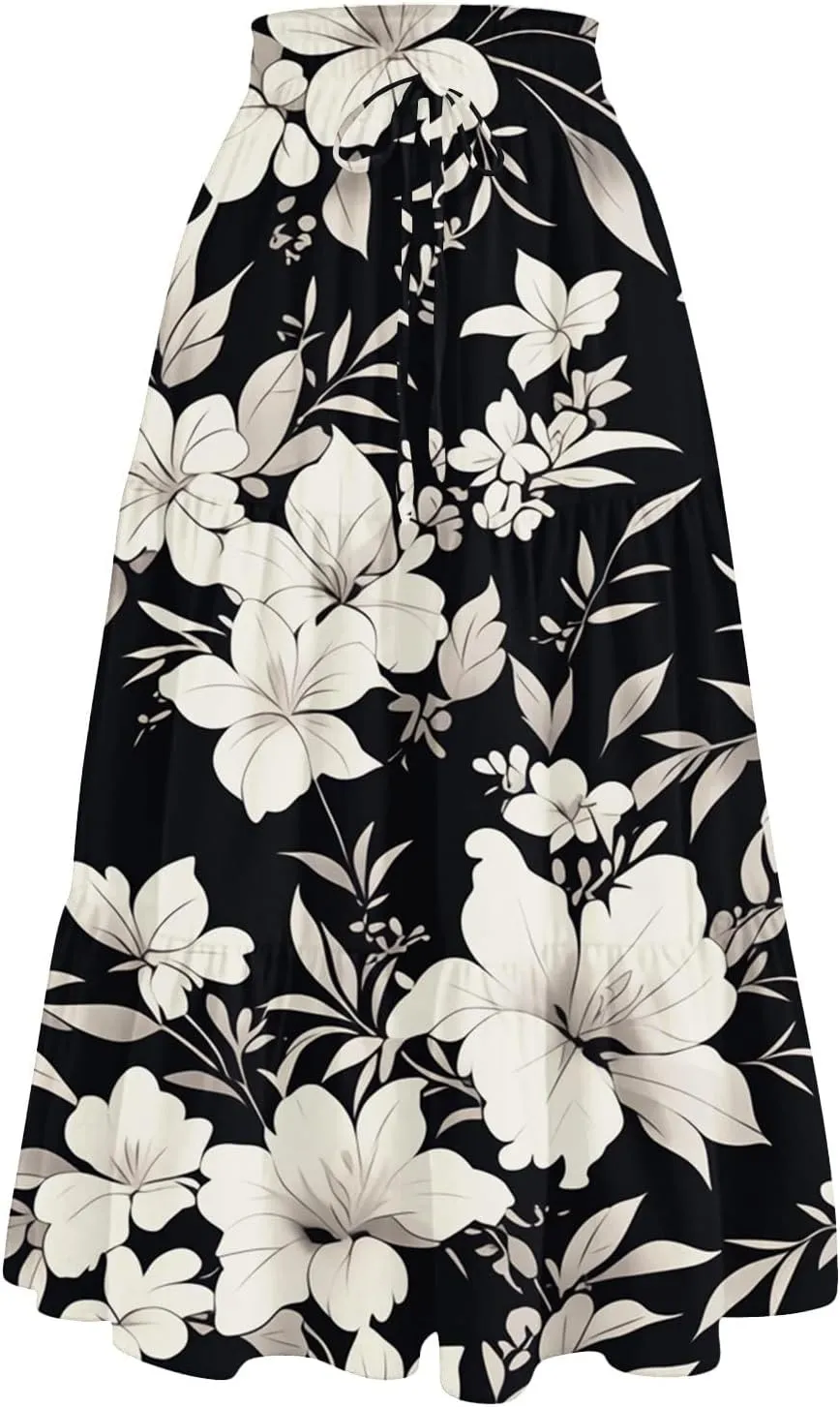 Long Skirts for Women Summer 2025 Boho Flowy High Waist A-Line Maxi Skirt