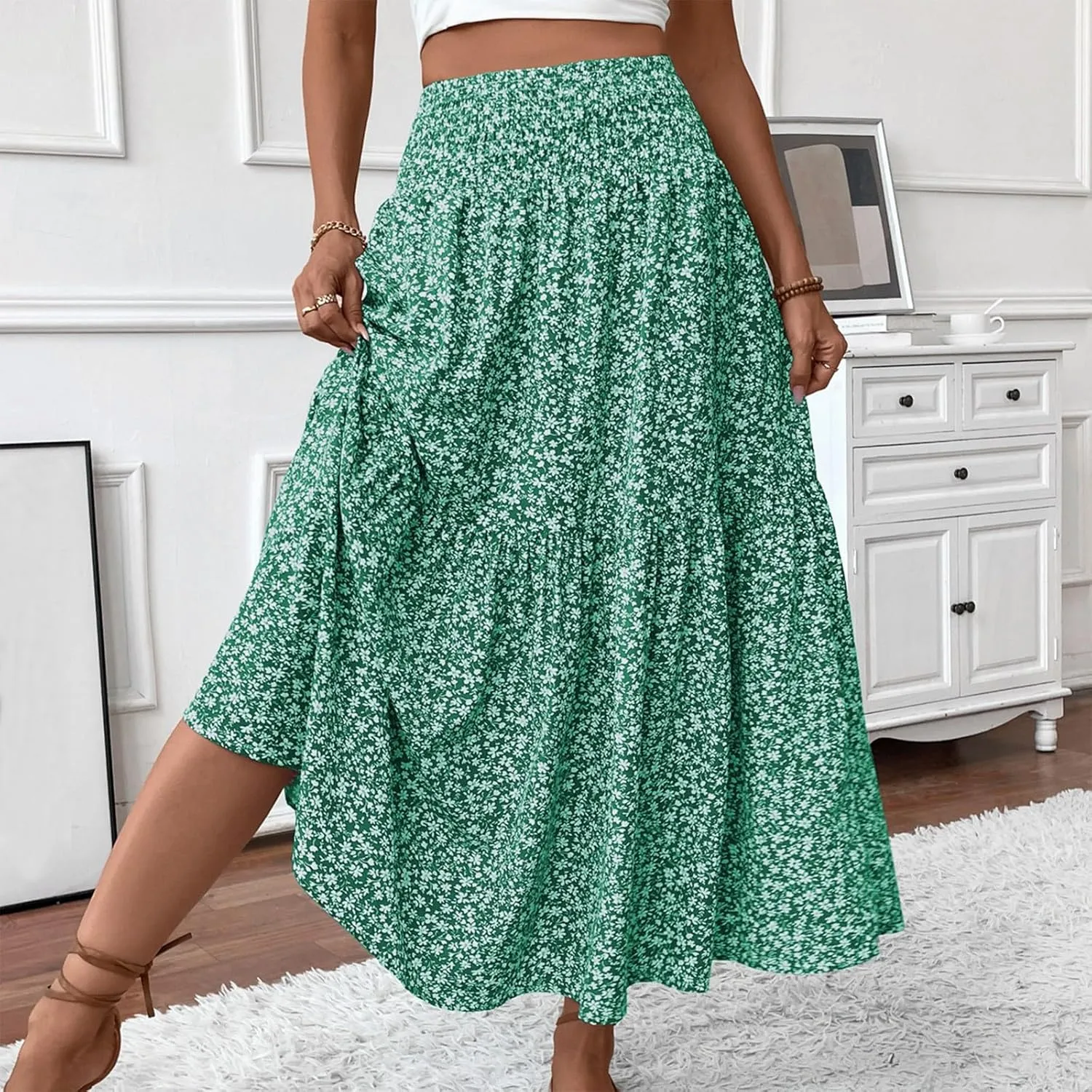 Long Skirts for Women,Flowy Long Skirts 2025 High Waisted Trendy Womens Boho Maxi Skirt with Pockets Pleated