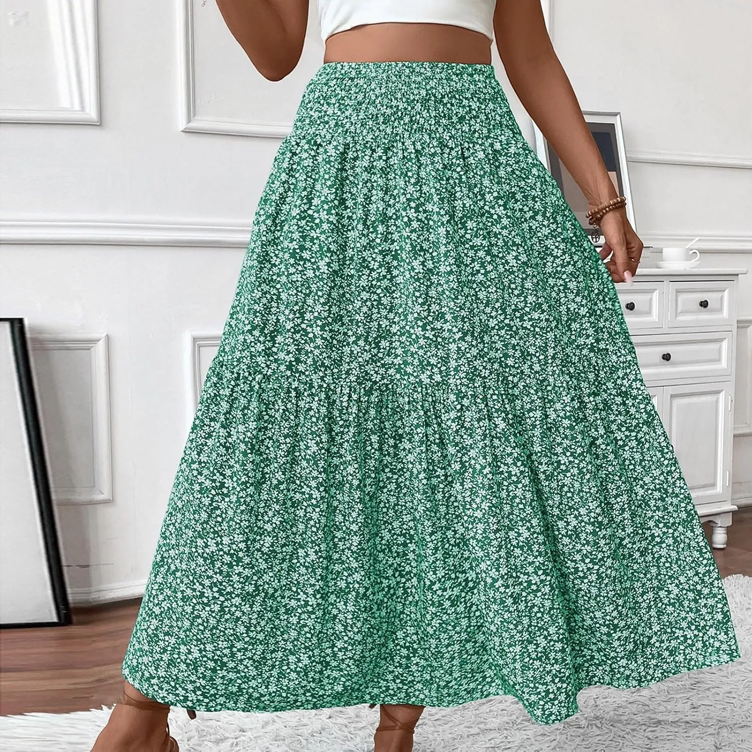 Long Skirts for Women,Flowy Long Skirts 2025 High Waisted Trendy Womens Boho Maxi Skirt with Pockets Pleated