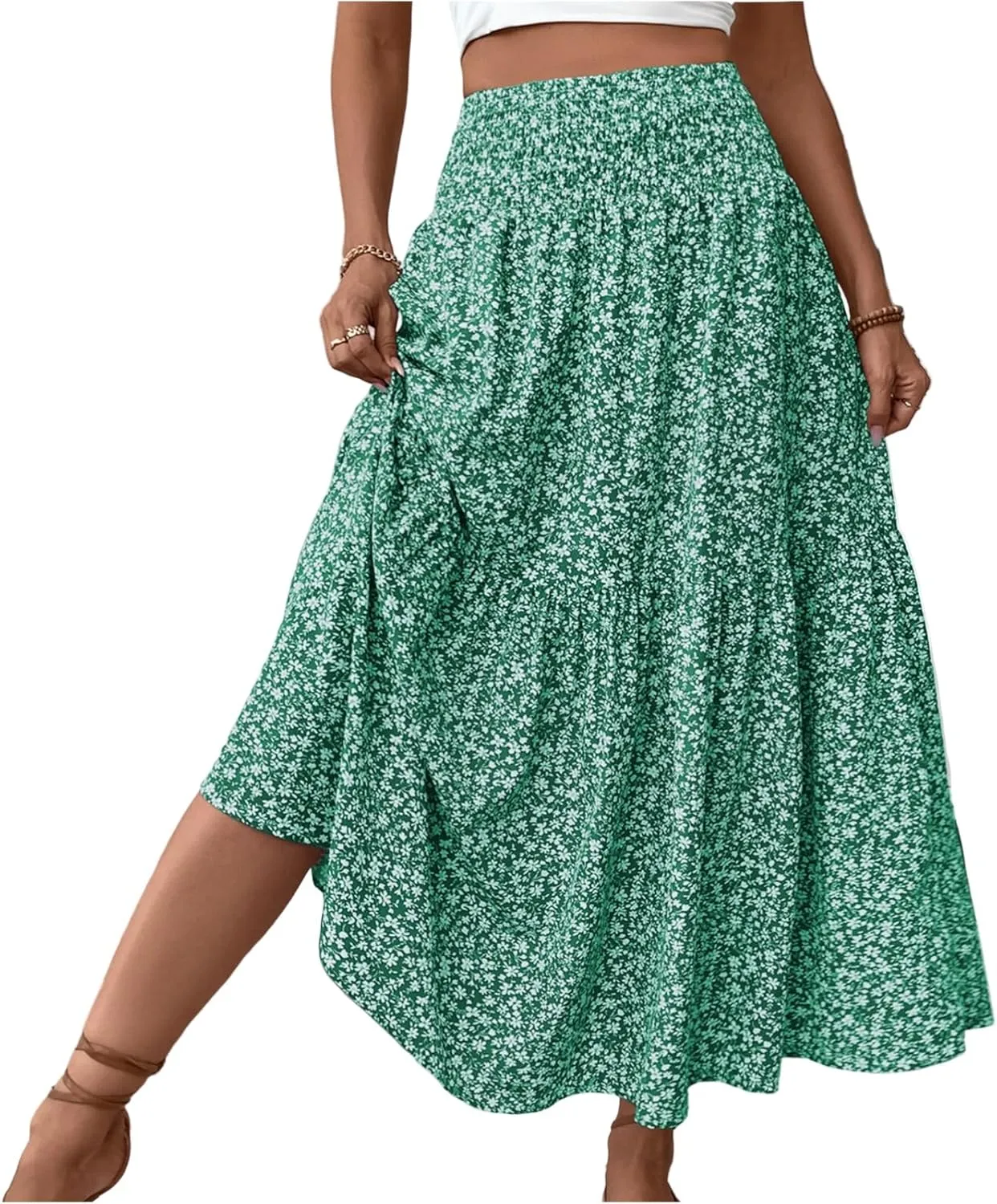 Long Skirts for Women,Flowy Long Skirts 2025 High Waisted Trendy Womens Boho Maxi Skirt with Pockets Pleated