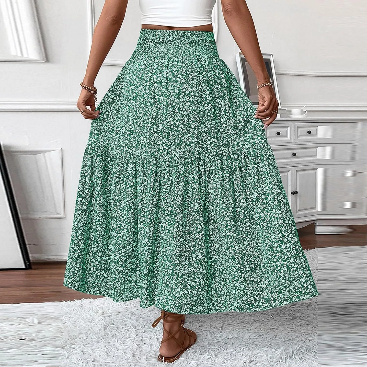 Long Skirts for Women,Flowy Long Skirts 2025 High Waisted Trendy Womens Boho Maxi Skirt with Pockets Pleated