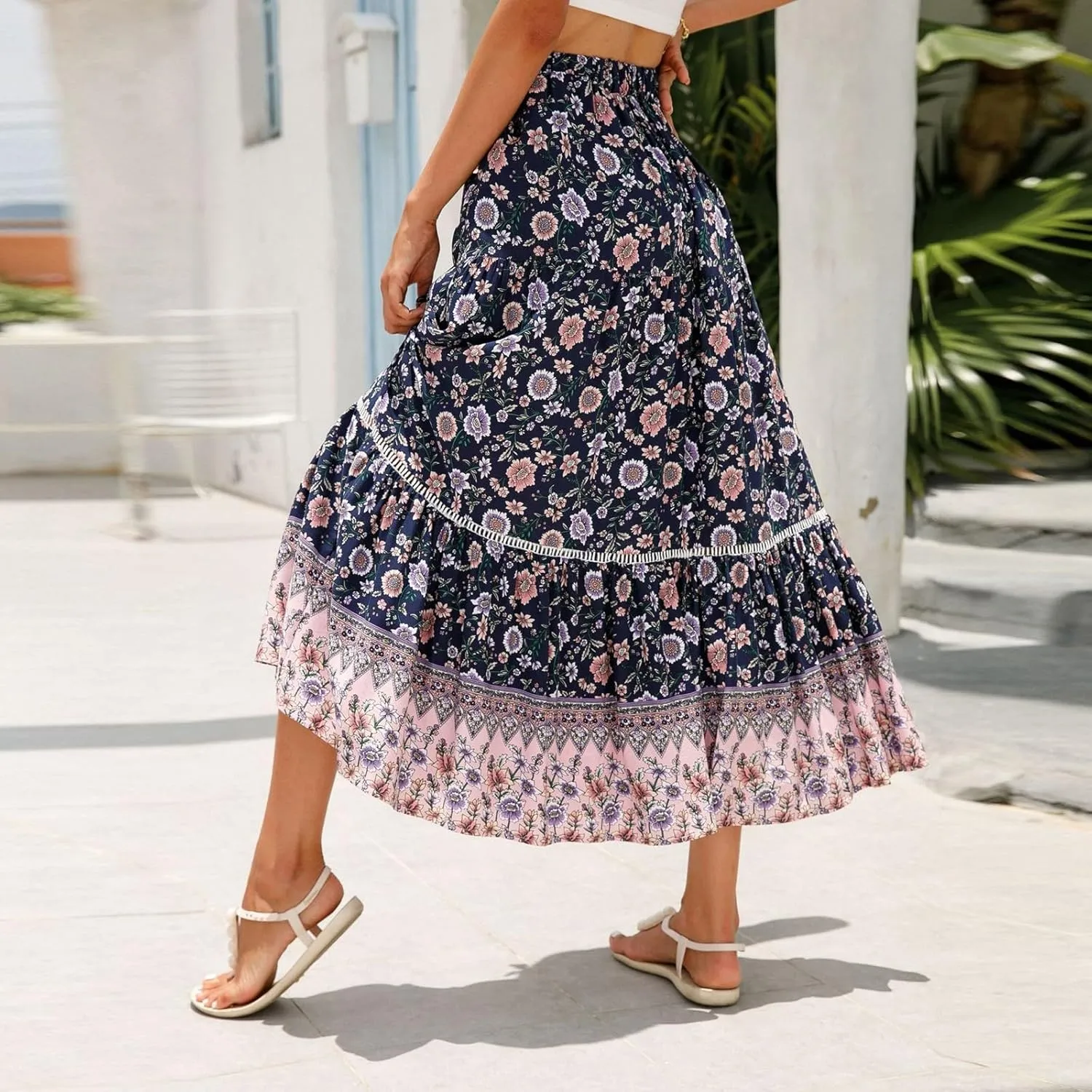 Long Skirts for Women,Formal Flowy Maxi Skirts 2025 Trendy Elastic Waist Beach Vacation Boho Skirt Spring Summer