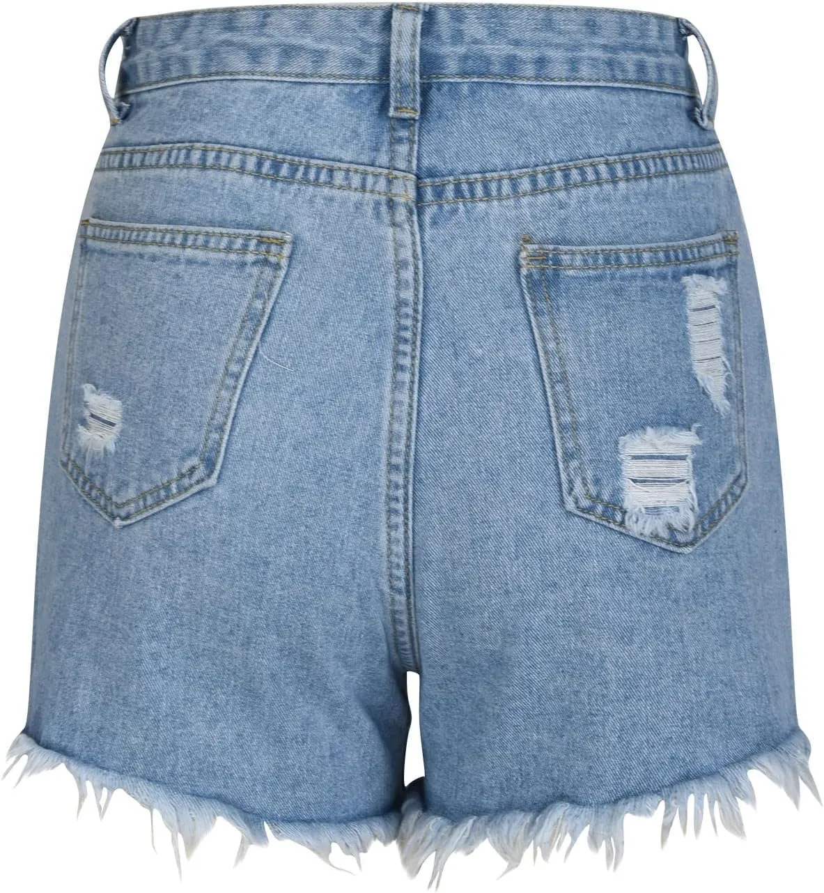Lpmadey Women's High Waisted Denim Shorts Distressed Raw Edge Stretch Denim Jean Shorts Pearl Beaded Tassels Ripped Shorts