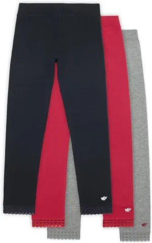 Lucky & Me | Jada Girls Leggings | Tagless | Full Length, Lace Trim, Wide Waistband | 3-Pack