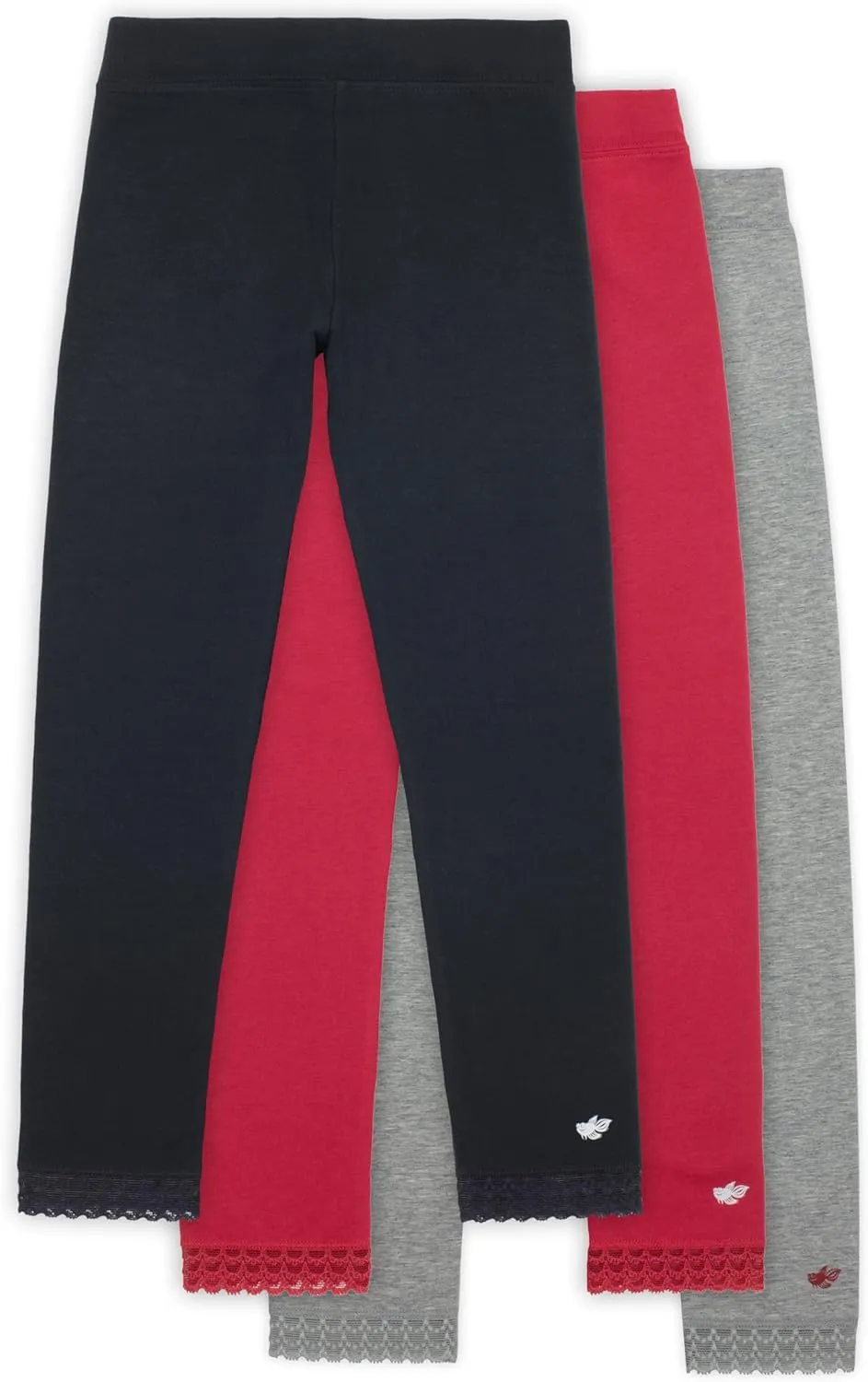 Lucky & Me | Jada Girls Leggings | Tagless | Full Length, Lace Trim, Wide Waistband | 3-Pack