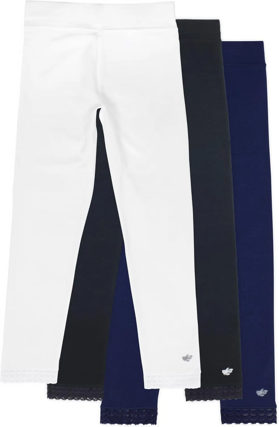 Lucky & Me | Jada Girls Leggings | Tagless | Full Length, Lace Trim, Wide Waistband | 3-Pack