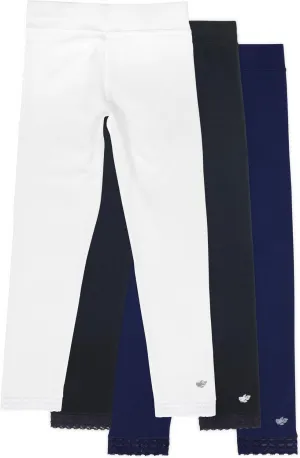 Lucky & Me | Jada Girls Leggings | Tagless | Full Length, Lace Trim, Wide Waistband | 3-Pack
