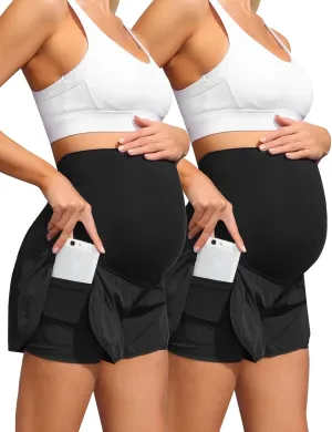 Maacie Women Maternity Layered Fast Drying Yoga Shorts with Liner Inner Pocket