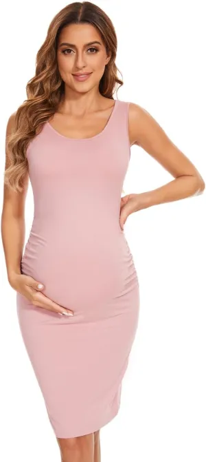 Maternity Dresses for Daily, Baby Shower Photography, Short Sleeve Sleeveless Tank Dresses, Side Ruching