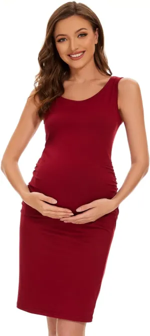 Maternity Dresses for Daily, Baby Shower Photography, Short Sleeve Sleeveless Tank Dresses, Side Ruching