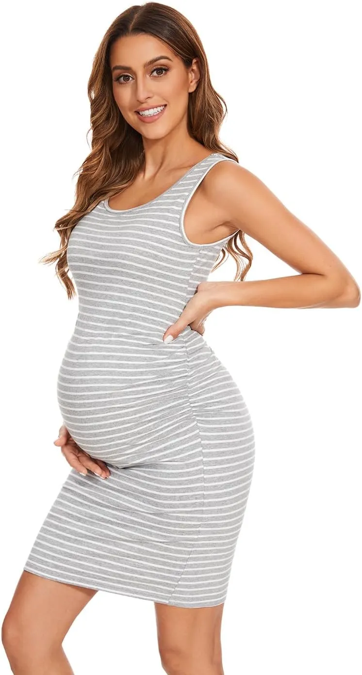 Maternity Dresses for Daily, Baby Shower Photography, Short Sleeve Sleeveless Tank Dresses, Side Ruching