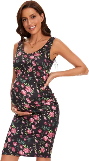 Maternity Dresses for Daily, Baby Shower Photography, Short Sleeve Sleeveless Tank Dresses, Side Ruching