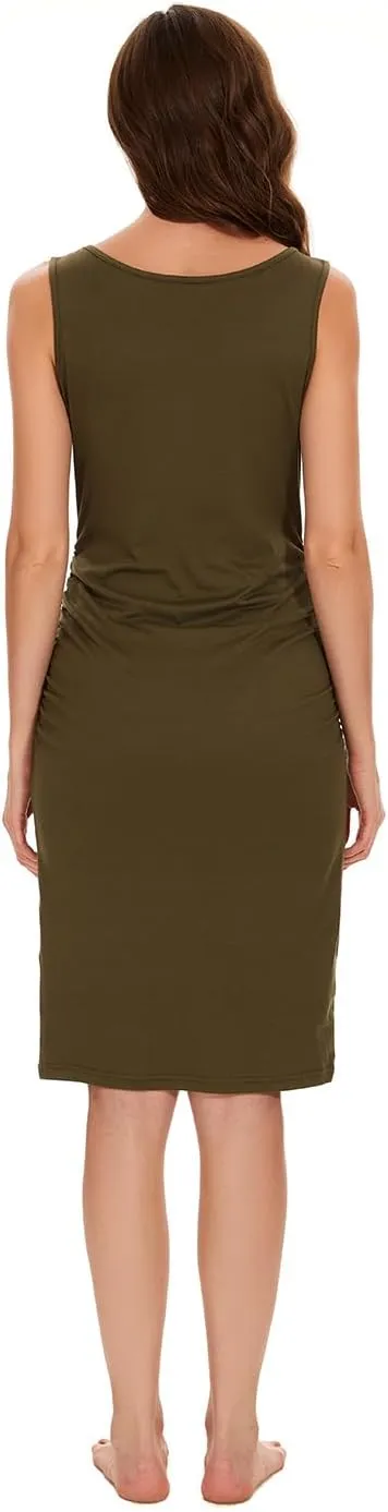 Maternity Dresses for Daily, Baby Shower Photography, Short Sleeve Sleeveless Tank Dresses, Side Ruching