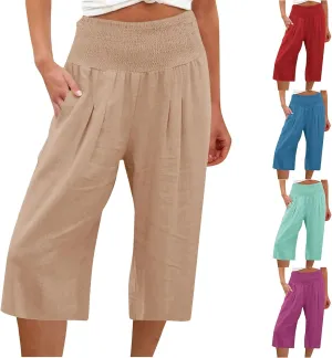 Maternity Shorts 2024 Shorts for Women Long Shorts Below The Knee Casual Summer Elastic Waist Flowy Beach Shorts Cotton Linen Loose Fit Khaki M
