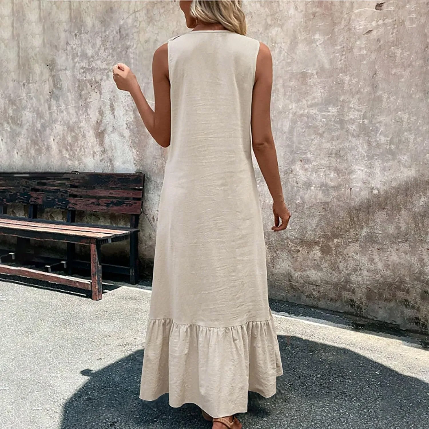 Maxi Dresses for Women Tiered Ruffle Summer Casual Maxi Dress Cotton Linen Tank Dresses