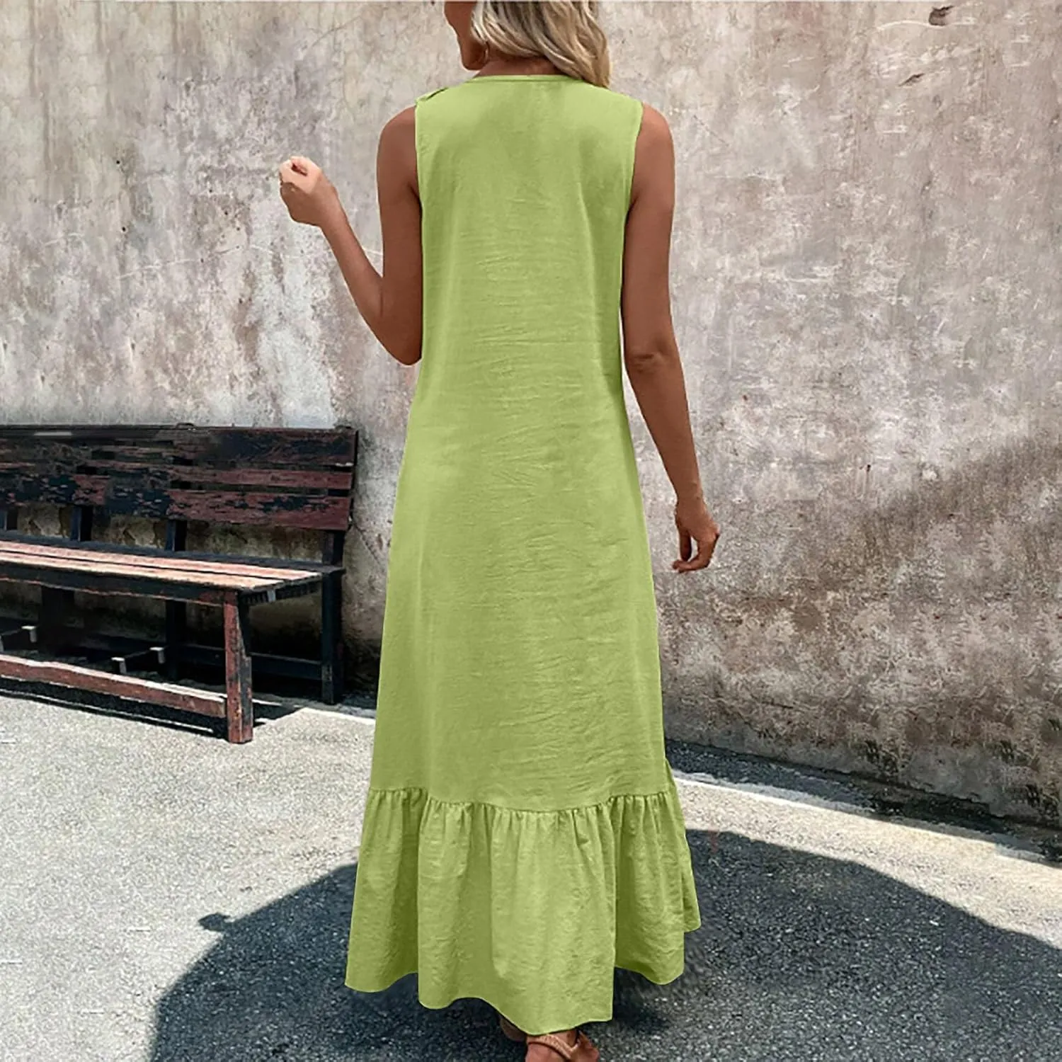Maxi Dresses for Women Tiered Ruffle Summer Casual Maxi Dress Cotton Linen Tank Dresses