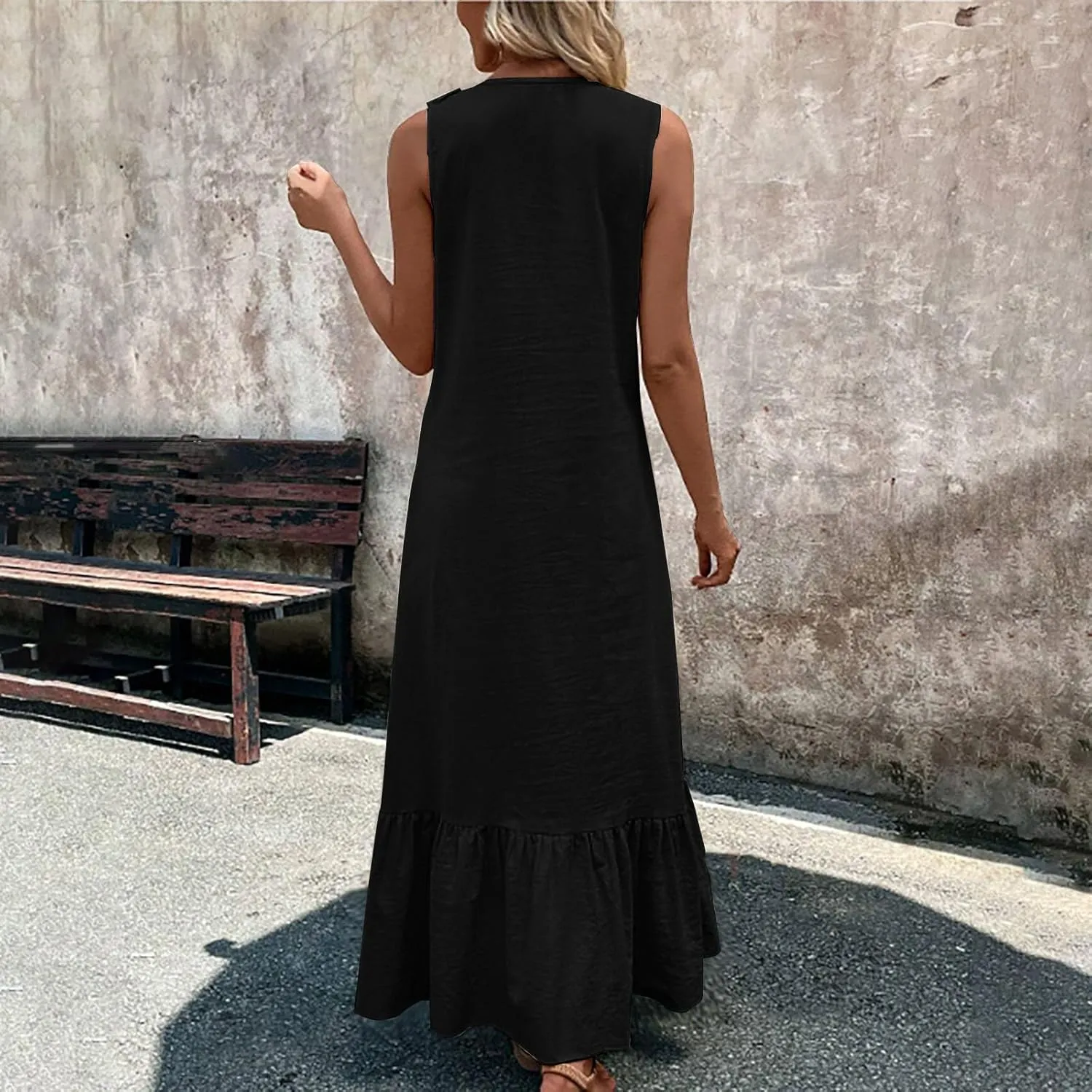 Maxi Dresses for Women Tiered Ruffle Summer Casual Maxi Dress Cotton Linen Tank Dresses