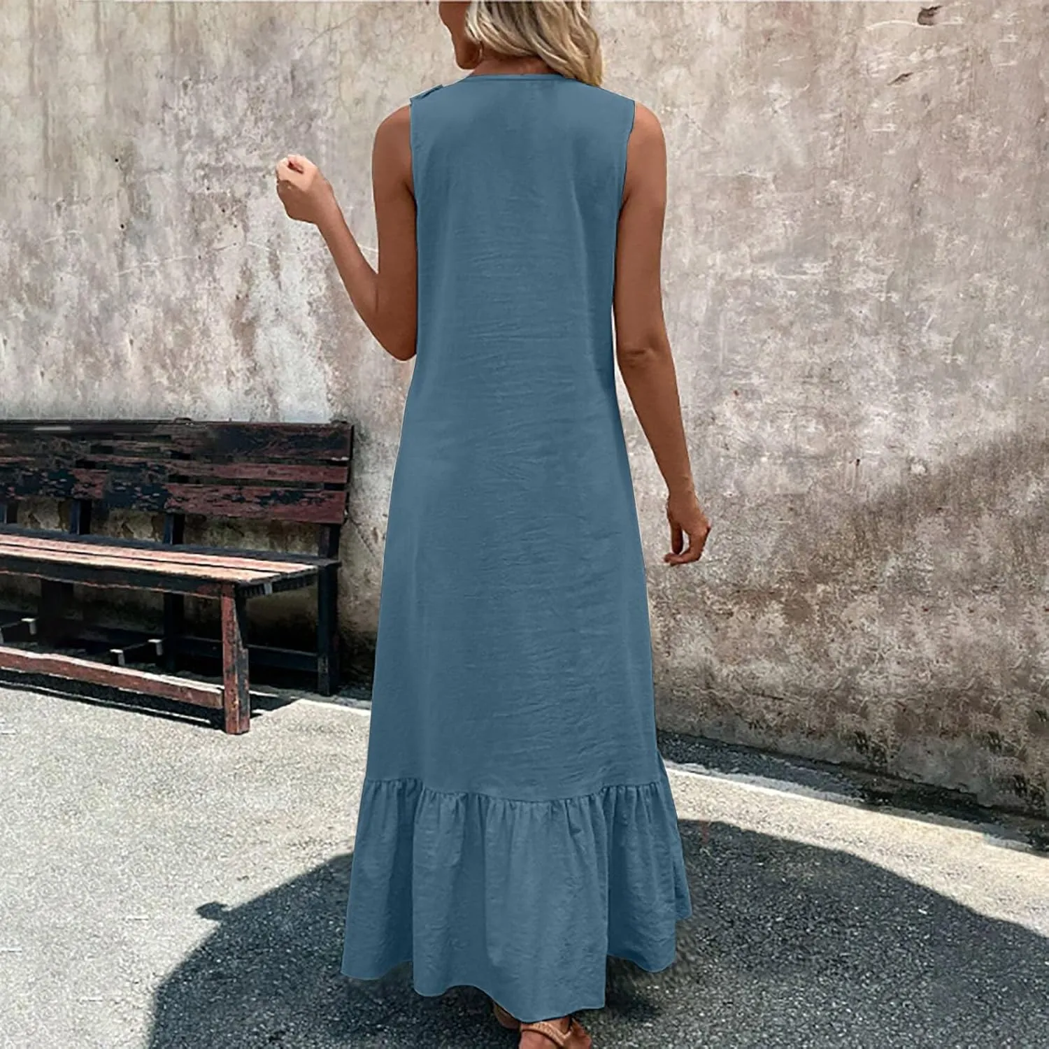 Maxi Dresses for Women Tiered Ruffle Summer Casual Maxi Dress Cotton Linen Tank Dresses