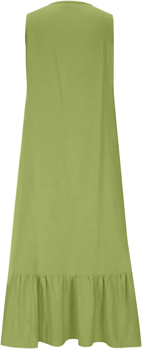Maxi Dresses for Women Tiered Ruffle Summer Casual Maxi Dress Cotton Linen Tank Dresses