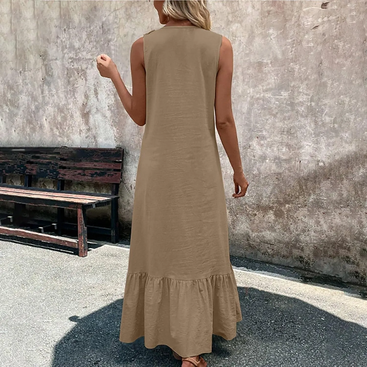 Maxi Dresses for Women Tiered Ruffle Summer Casual Maxi Dress Cotton Linen Tank Dresses