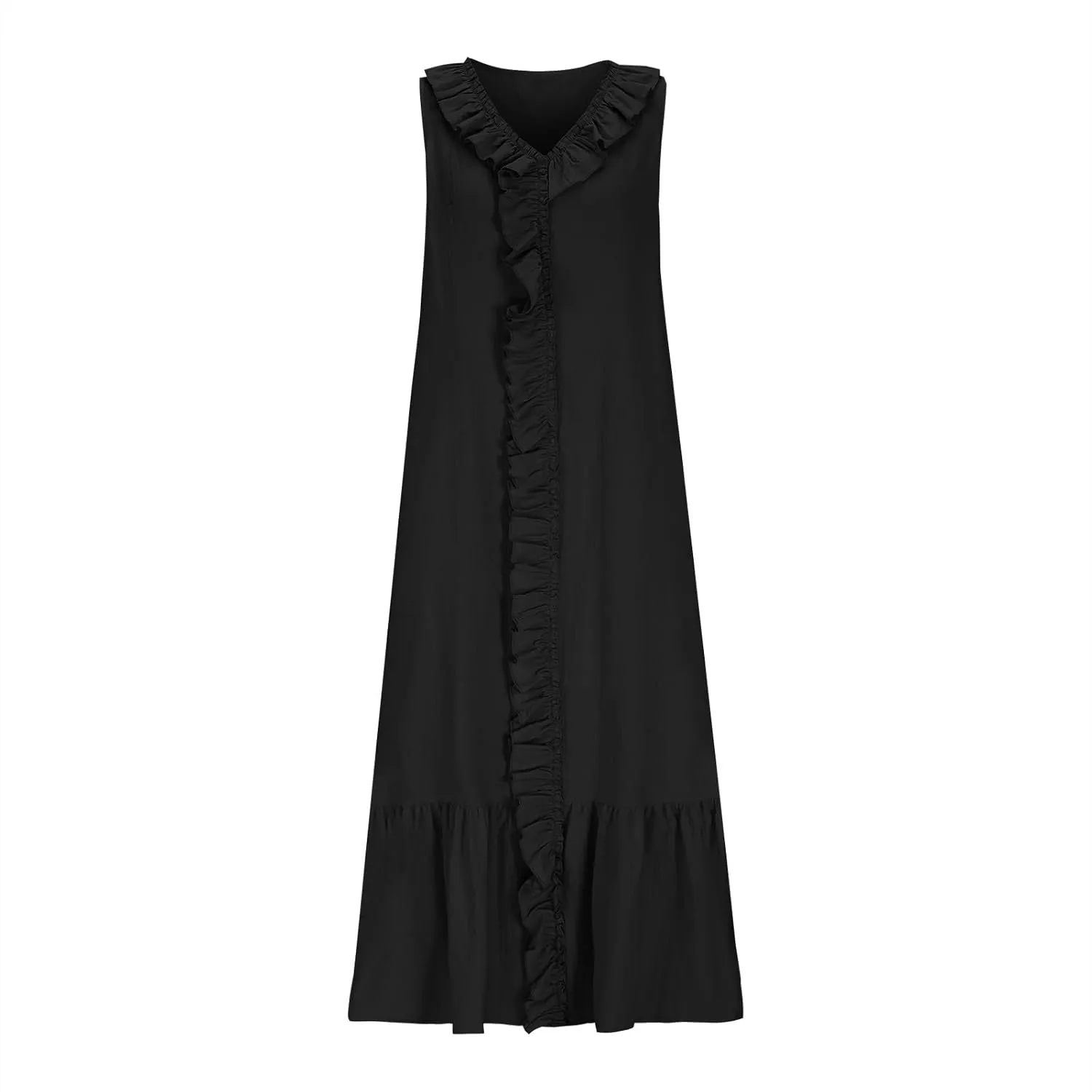 Maxi Dresses for Women Tiered Ruffle Summer Casual Maxi Dress Cotton Linen Tank Dresses