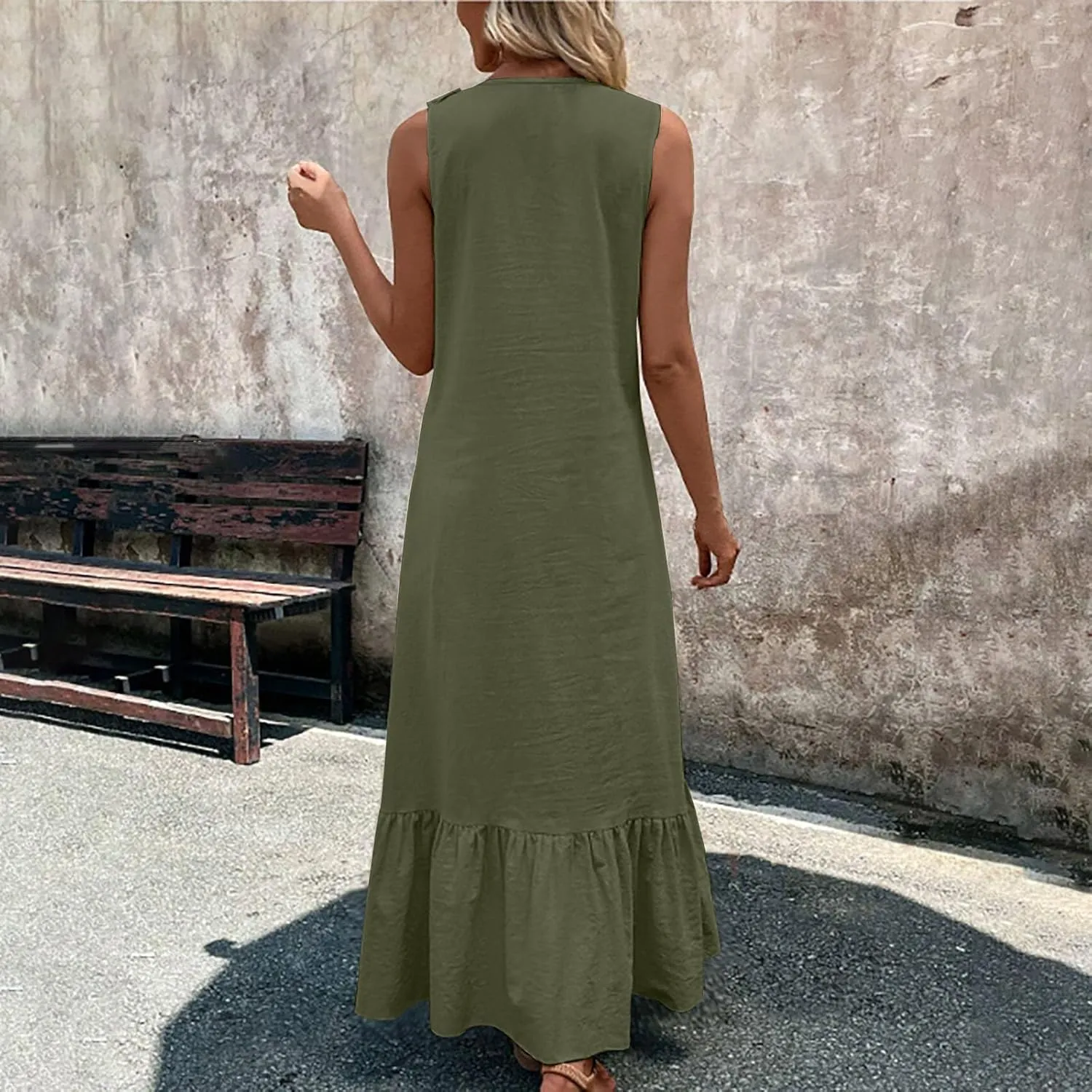 Maxi Dresses for Women Tiered Ruffle Summer Casual Maxi Dress Cotton Linen Tank Dresses