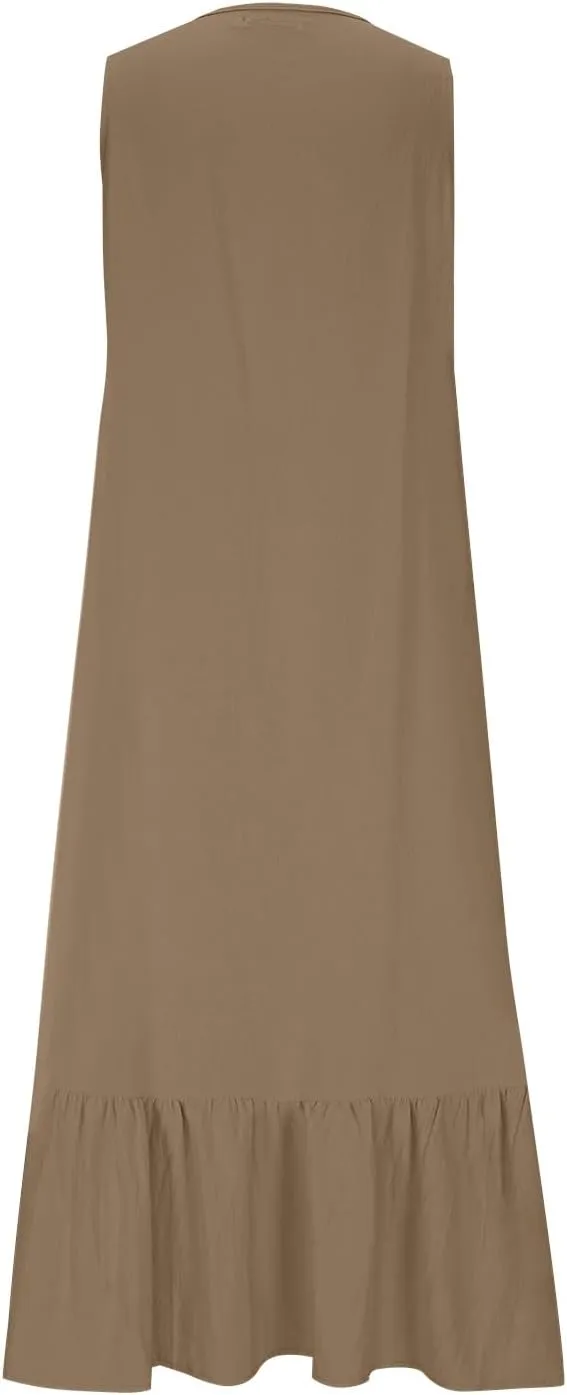 Maxi Dresses for Women Tiered Ruffle Summer Casual Maxi Dress Cotton Linen Tank Dresses