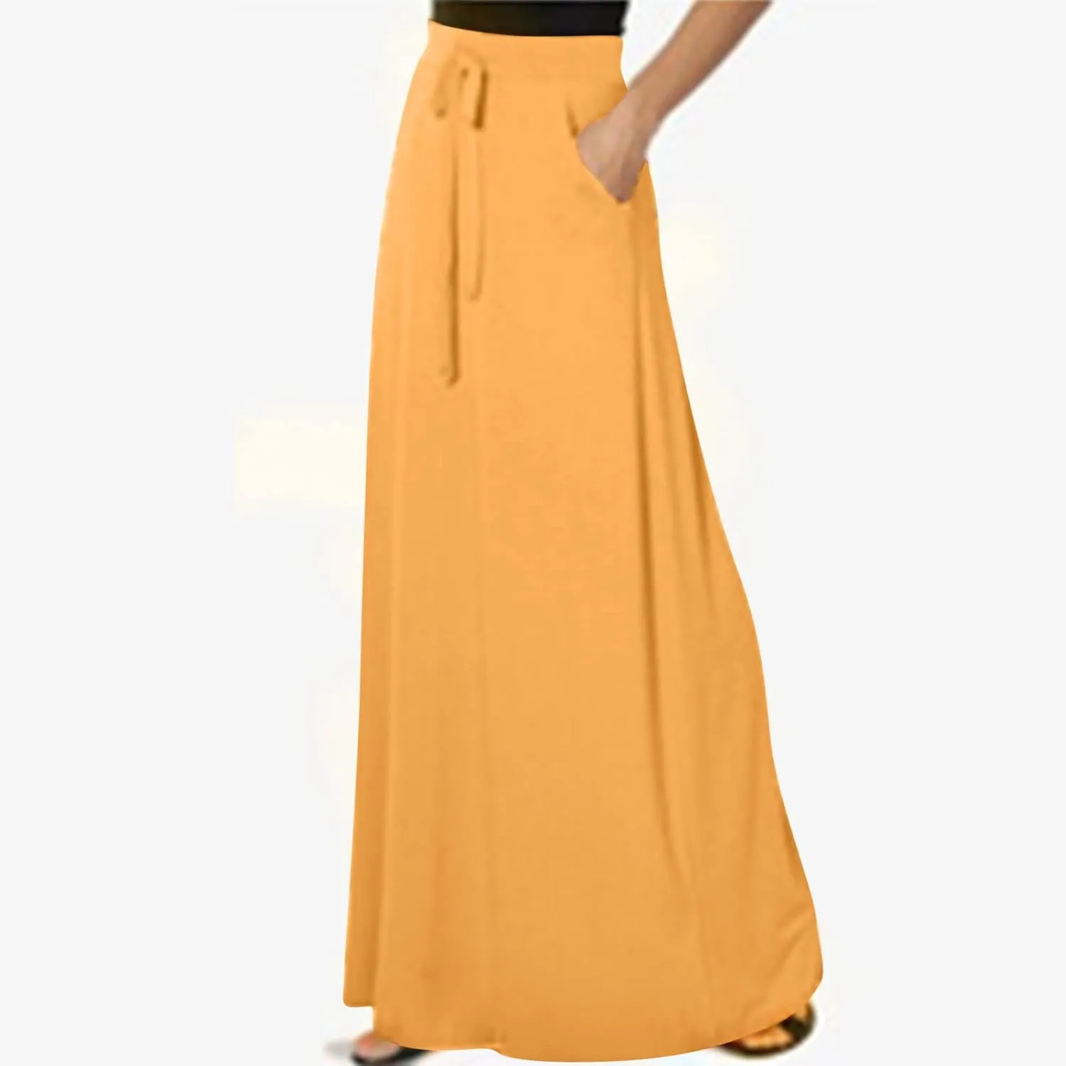 Maxi Skirt for Women Casual High Waist Drawstring Long Dress with Pockets Flowy Lounge Skirts