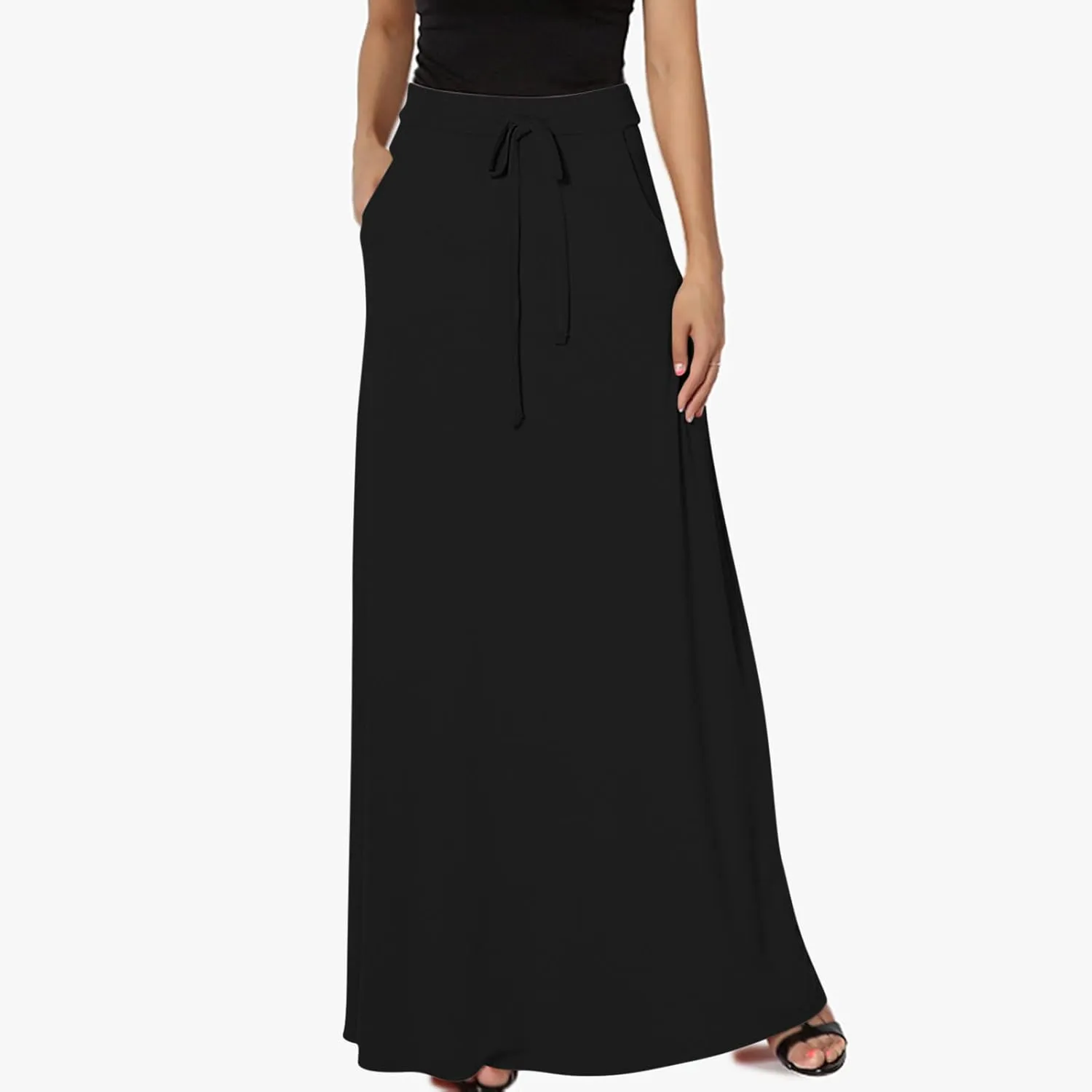 Maxi Skirt for Women Casual High Waist Drawstring Long Dress with Pockets Flowy Lounge Skirts