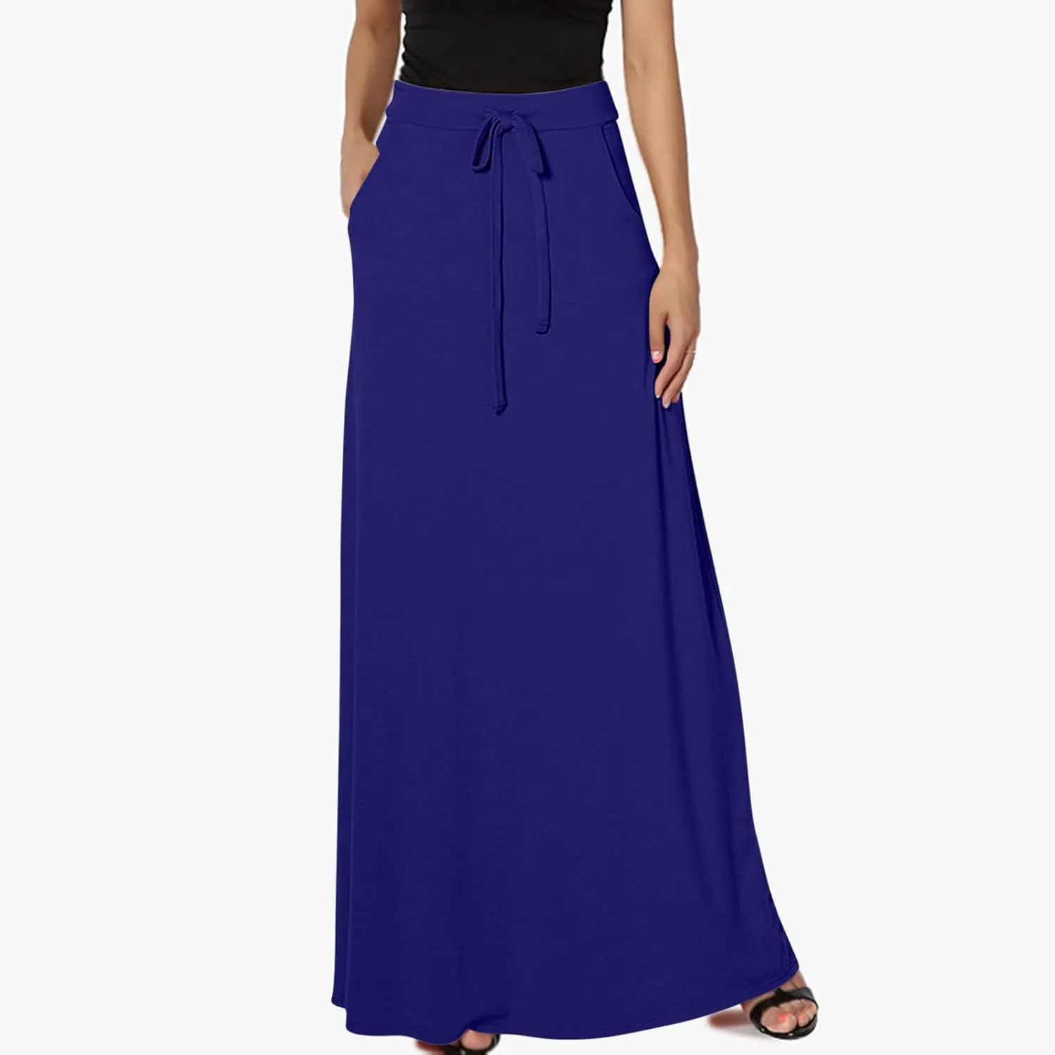 Maxi Skirt for Women Casual High Waist Drawstring Long Dress with Pockets Flowy Lounge Skirts