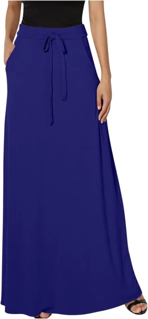 Maxi Skirt for Women Casual High Waist Drawstring Long Dress with Pockets Flowy Lounge Skirts