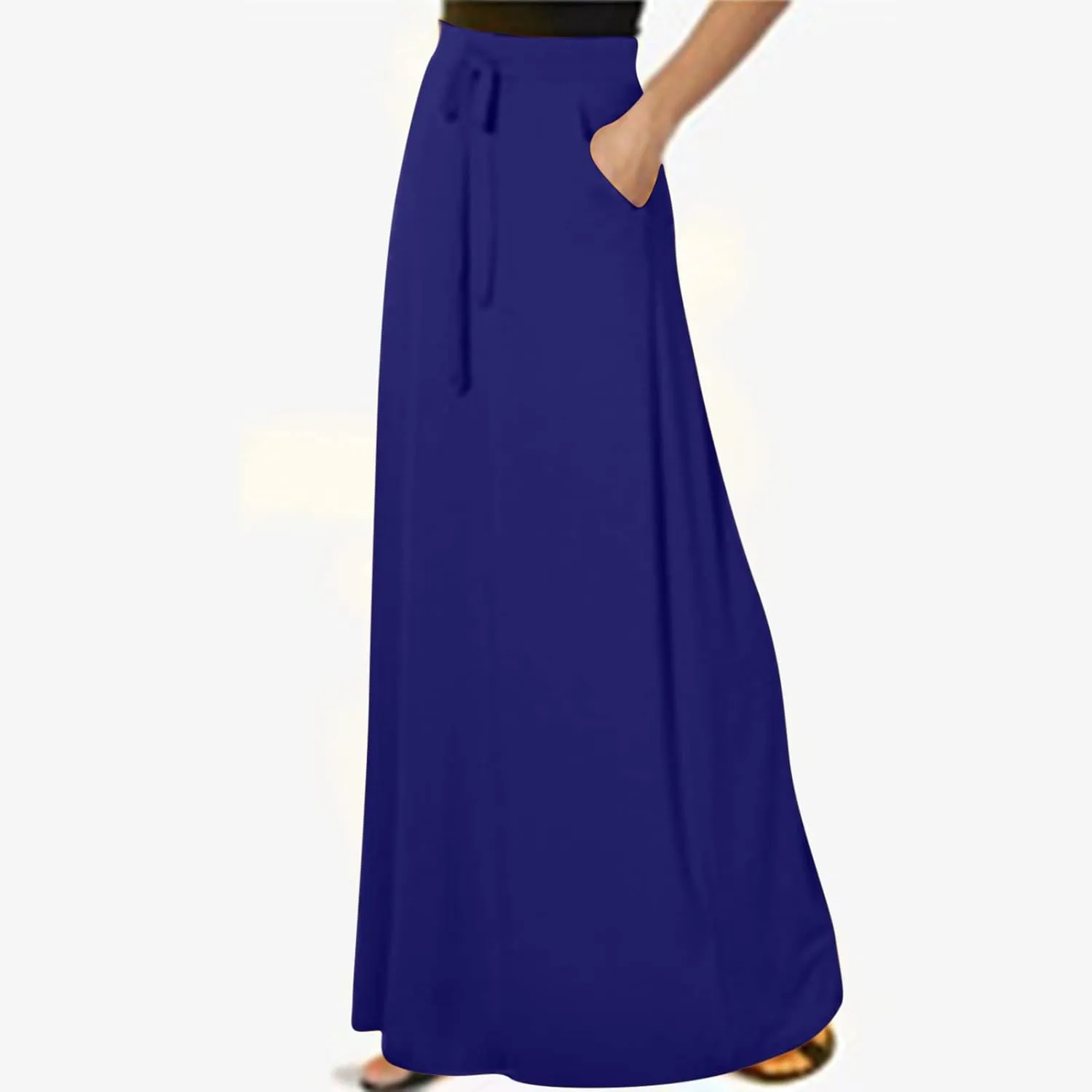 Maxi Skirt for Women Casual High Waist Drawstring Long Dress with Pockets Flowy Lounge Skirts