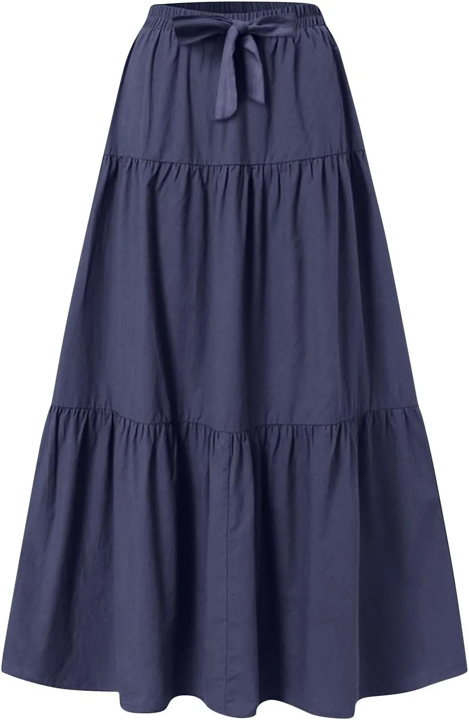 Maxi Skirts for Women 2025 Summer Boho Elastic High Waist A-Line Bow Tie Dress 3-Layer Tiered Flowy Ruffle Long Skirt