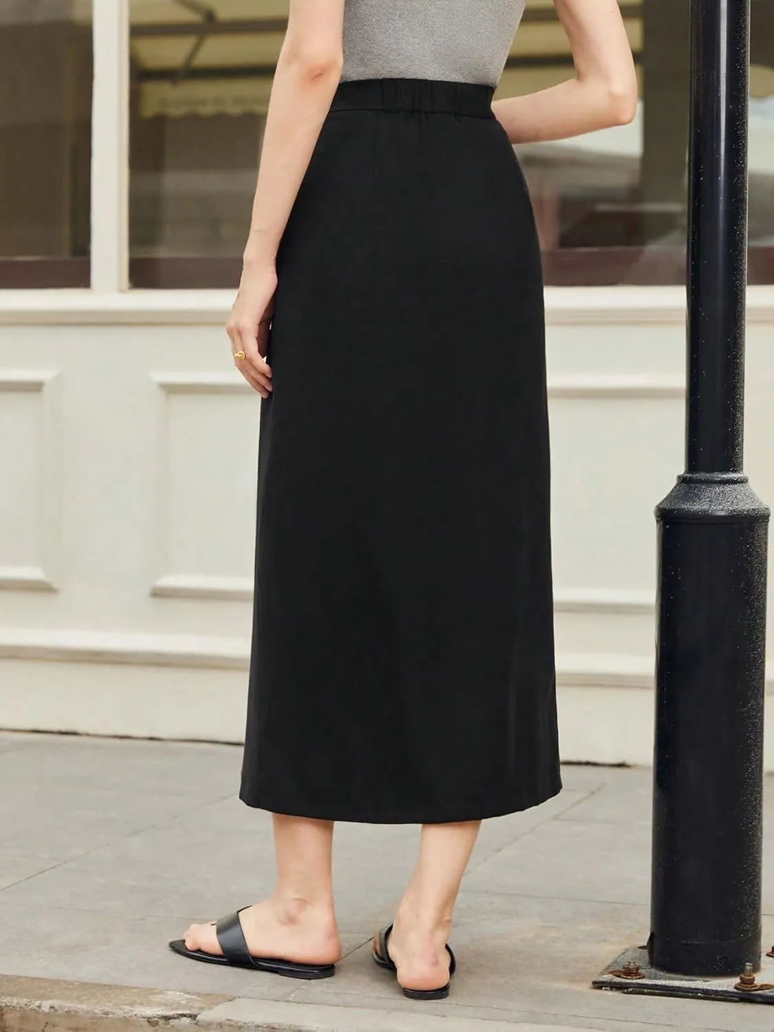 Maxi Skirts for Women Front Slit A-Line Casual Basic Midi Skirt