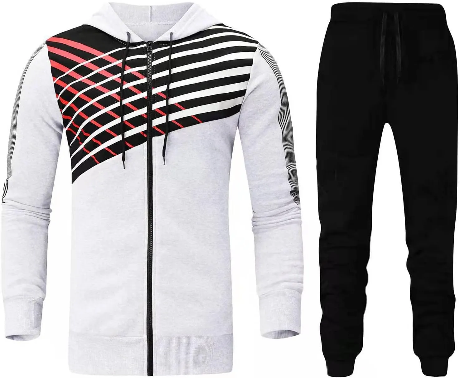Men's 2 Piece Long Sleeve Tracksuits Full Zip for Casual Jogging Sports Gym Training Warm Hoodie Sweatpants Sets