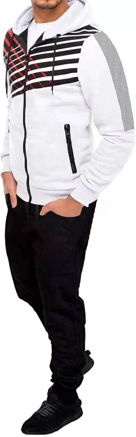 Men's 2 Piece Long Sleeve Tracksuits Full Zip for Casual Jogging Sports Gym Training Warm Hoodie Sweatpants Sets
