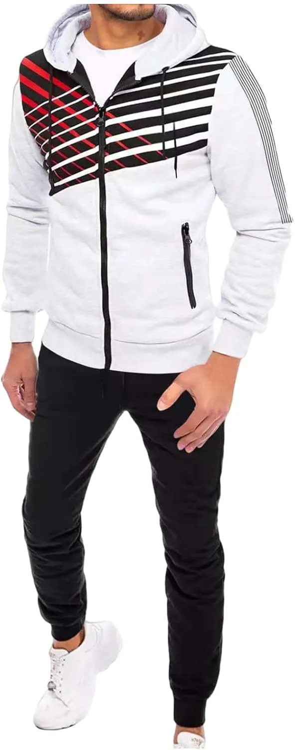 Men's 2 Piece Long Sleeve Tracksuits Full Zip for Casual Jogging Sports Gym Training Warm Hoodie Sweatpants Sets