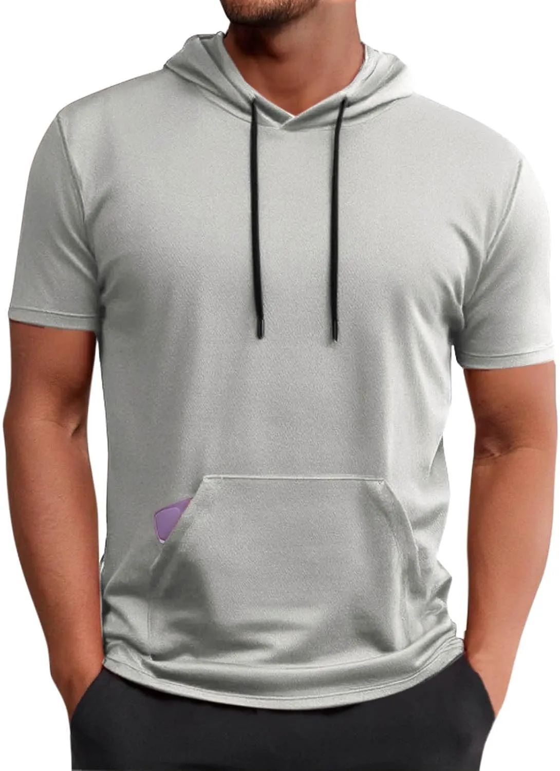 Mens Athletic Breathable Hooded Shirt Short Sleeve Workout Sport Hoodie Casual Running T-Shirt Quick Dry Pullover Top