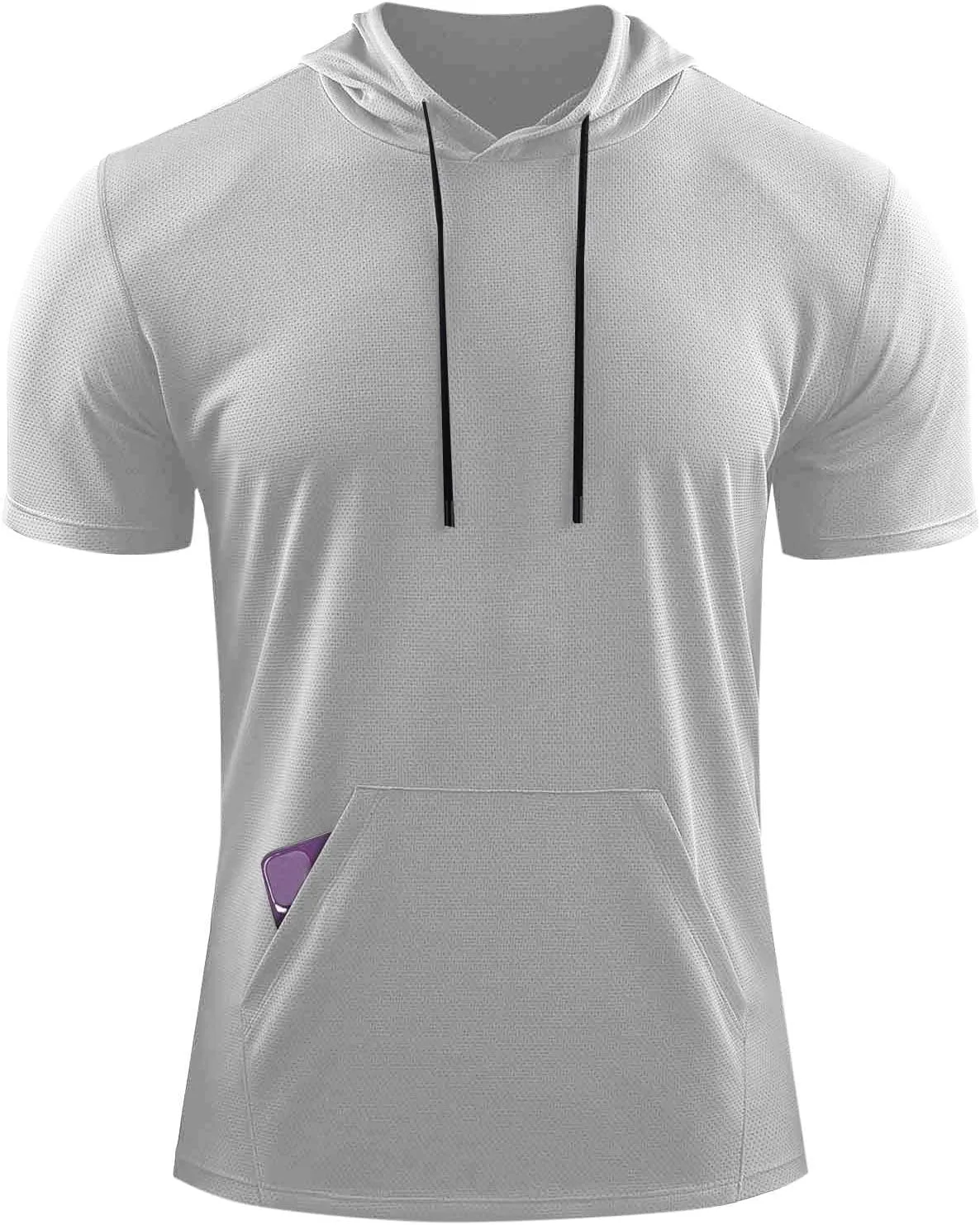 Mens Athletic Breathable Hooded Shirt Short Sleeve Workout Sport Hoodie Casual Running T-Shirt Quick Dry Pullover Top