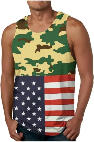 Mens Beach Tank Tops 4th of July 1776 Print Patriotic Shirts Casual Fashion Quick Dry Sleeveless Beach Workout Tee