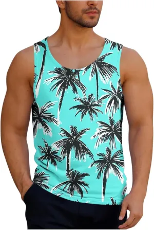 Mens Beach Tank Tops Fashion Novelty Graphic Lightweight Quick Dry Sleeveless Tee Shirts Summer Gym Workout Tops
