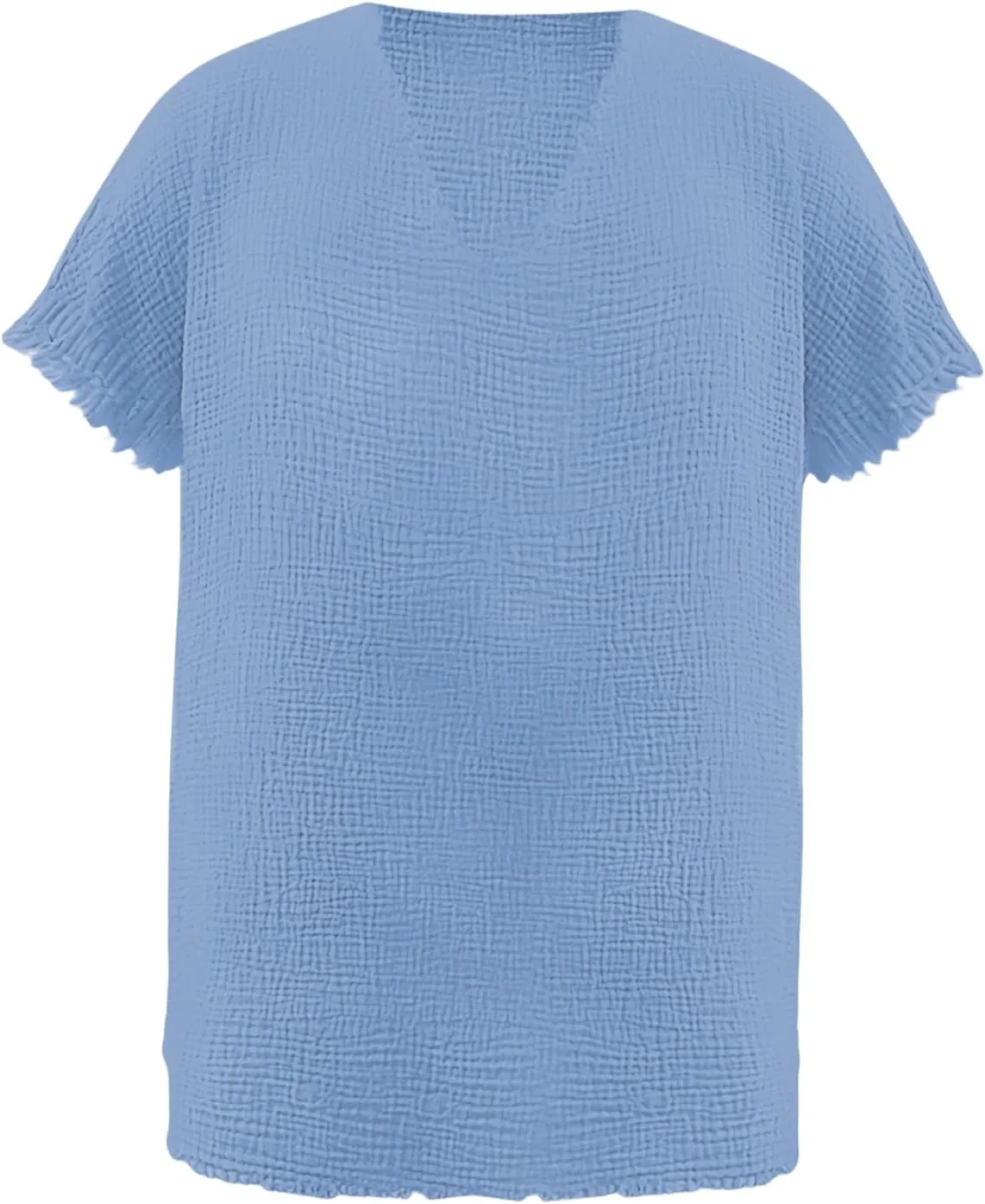 Men's Casual Linen T Shirts V Neck Short Sleeve Washed Shirts Frayed Raw Edges Tops Summer Beach Vacation Yoga Tops