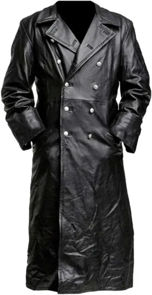 Mens Casual PU Leather Jacket British Style Lapel Collar Double Breasted Motorcycle Jakcet Fall Long Coats Overcoat