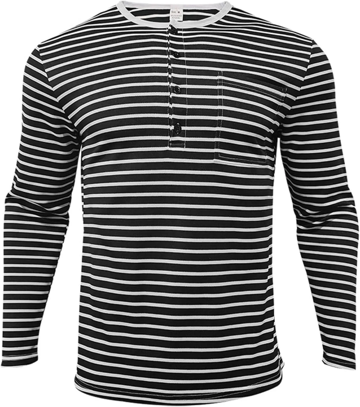Mens Causal Henley T Shirt Long Sleeve Striped Print Deep V Neck Crewneck Slim Fit Trendy Workout Tees Pullover Tops