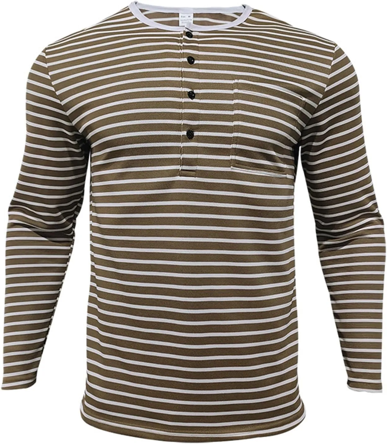 Mens Causal Henley T Shirt Long Sleeve Striped Print Deep V Neck Crewneck Slim Fit Trendy Workout Tees Pullover Tops