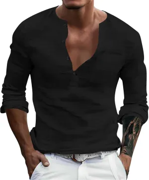 Mens Causal Henley T Shirt Long Sleeve Striped Print Deep V Neck Crewneck Slim Fit Trendy Workout Tees Pullover Tops