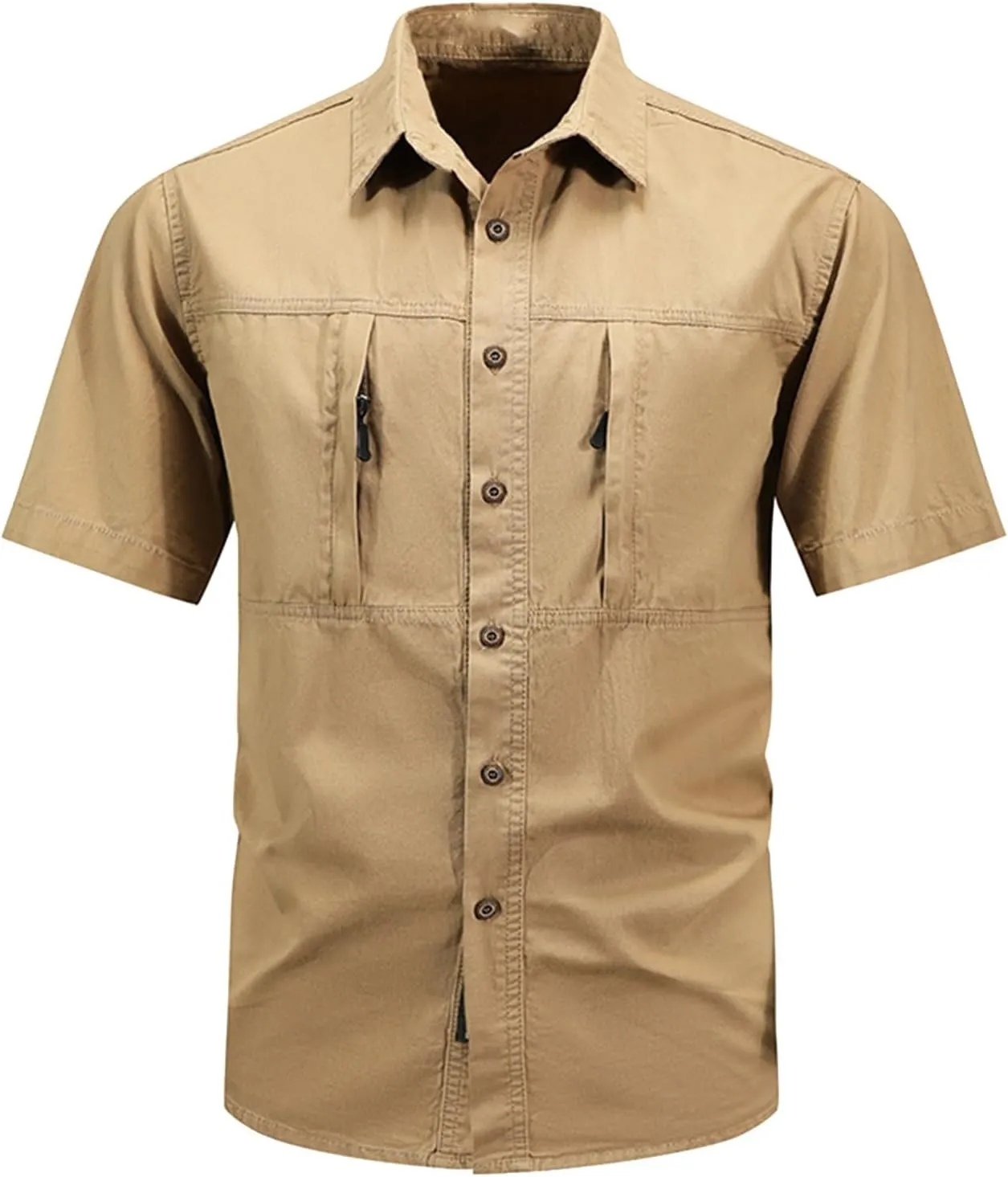 Mens Classic Military Tactical Shirt Rip Stop Work Shirt Short Sleeve Cargo Shirts for Outdoor Hiking Hunting Fishing