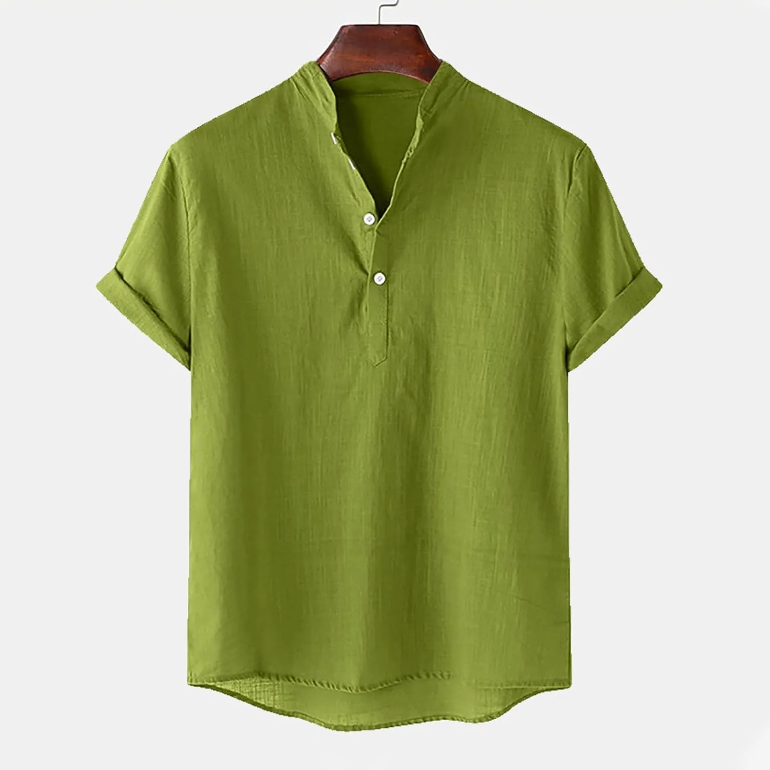 Men's Cotton Linen Henley Shirt Short Sleeve Breathable Shirts Casual Lightweight Summer Tee Tops