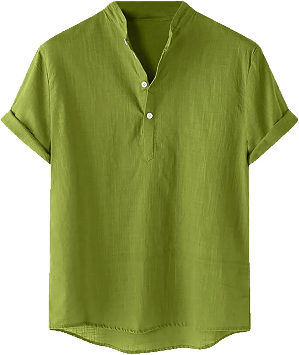 Men's Cotton Linen Henley Shirt Short Sleeve Breathable Shirts Casual Lightweight Summer Tee Tops